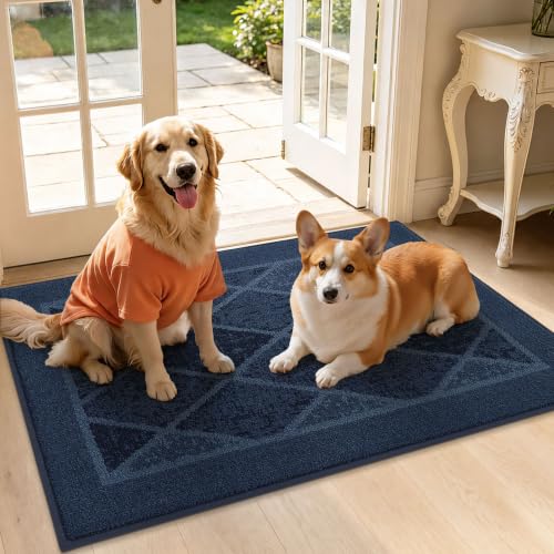 BEQHAUSE Dirt Trapper Door Mats 20" x 32", Non-Slip Washable, Navy Blue - color: Navy Blue/Multi Tone, size: 20" X 32" (Rectangular)