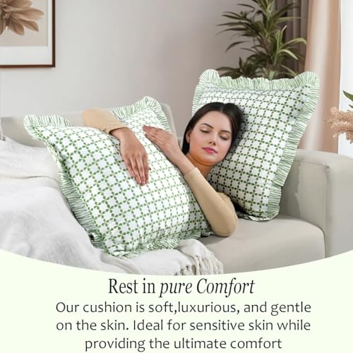 CPC Kelly Green Block Print Ruffle Pillow Cover 18x18 Inch, Pack of 2 - color: Kelly Green, size: 18" x 18" (Pack of 2)