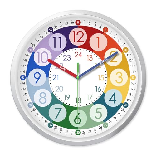 XFM Learning Clock for Kids 8 Inch Silent Telling Time Educational Clock - color: Colorful2, size: 8 Inch-1pcs