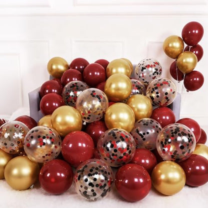 Patimate Burgundy Black Gold Balloons Set 50Pcs 12 Inch Latex Party Balloon - color: Burgundy Black Gold