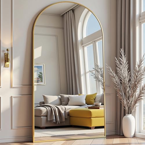 Prywot Arched Full Length Mirror, 71"x30" Free Standing Floor Mirror, Gold - color: Gold, size: 71"L x 30"W