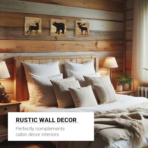 Home Rustique Real Wooden Cabin Decor, Woodland Rustic Wall Art, Set of 3 - color: Woodland Animals