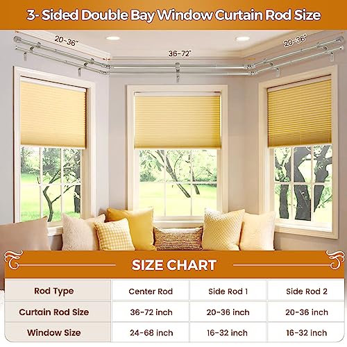 HOTOZON Double Bay Window Curtain Rods 36 to 72 Inches(Center Rod), Silver - color: Antque Silver