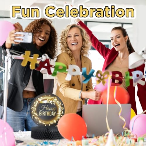 Happy Birthday Table Decoration Centerpieces - (4 Pack, Black & Rose Gold), Double-Sided Happy Birthday Centerpieces for Tables - Party Supplies for Elegant Birthday Decorations by PixiPy - style: Black & Gold (Pack of 4)