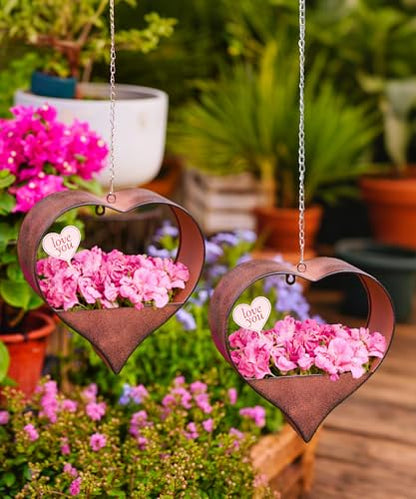 Metal Plant Hangers Indoor and Outdoor: Pots with Drainage Hole - color: Rustic Heart -2pack