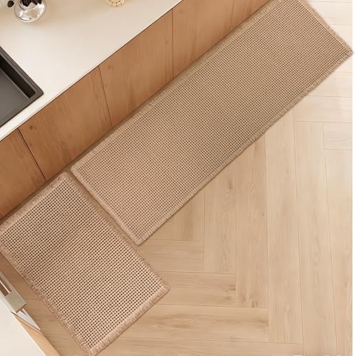 Luxury Waffle Bath Mat, Super Absorbent Non Slip Bathroom Rugs, Boho Ultra Soft Comfort Machine Washable Quick Dry Floor Mats with Tassels (Brown, 17" x 24" + 24" x 72") - color: Brown, size: 17" X 24" + 24" X 72"