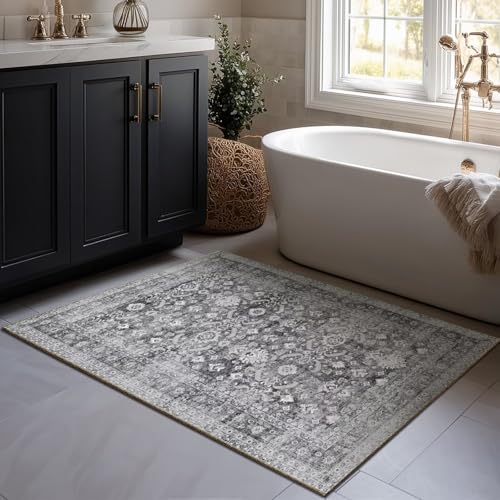 Washable 2x3 Entryway Rug, Non-Slip Door Mat, Charcoal/Grey - color: Charcoal/Grey, size: 2' x 3' (Rectangular)