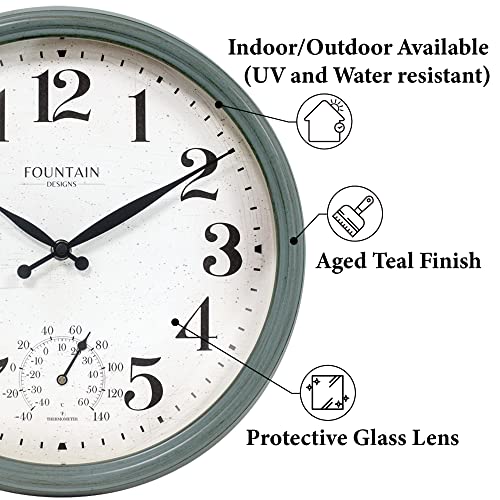 13" Outdoor Clock Thermometer Combo, Aged Teal Finish - color: Aged Teal, size: 13 inch