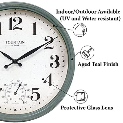 13" Outdoor Clock Thermometer Combo, Aged Teal Finish - color: Aged Teal, size: 13 inch
