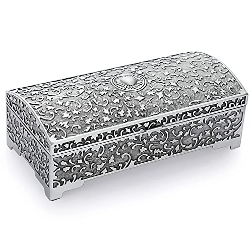 Hipiwe Vintage Metal Jewelry Box Treasure Chest Case Ring Holder, Medium - size: Medium