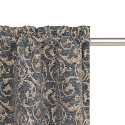Loom and Mill Chenille Damask Valances for Windows, Blue-Grey+Khaki,54"x18" - color: Blue-grey+khaki
