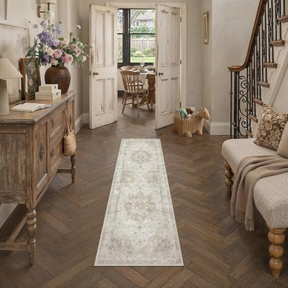 2x5 Beige Neutral Runner Rug - color: Farmhouse | Beige, size: 2' x 5' (Runner)