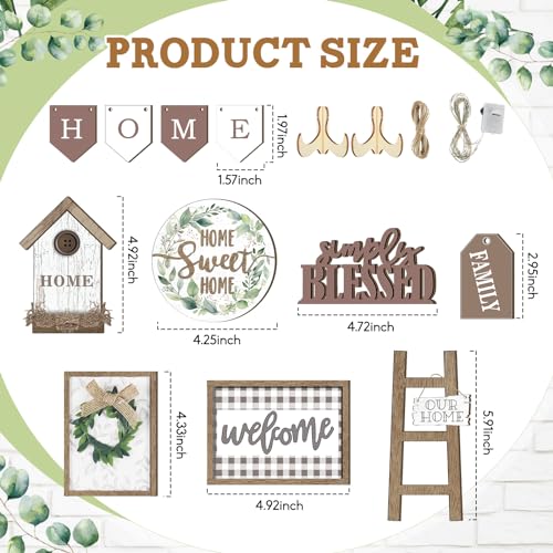 FairySandy 11 Pcs Home Tiered Tray Decor Greenery Rustic Wooden Signs - style: Greenery