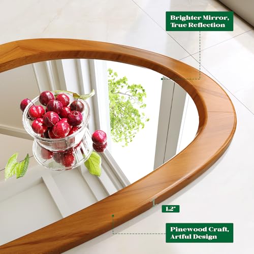 Mid Century Modern Mirror, 22x48 Inch Irregular Wall Mirror, Asymmetrical Wall Mirrors Full Length with Pine Wood Frame for Living Room Bathroom Entryway Hangs Horizontally or Vertically