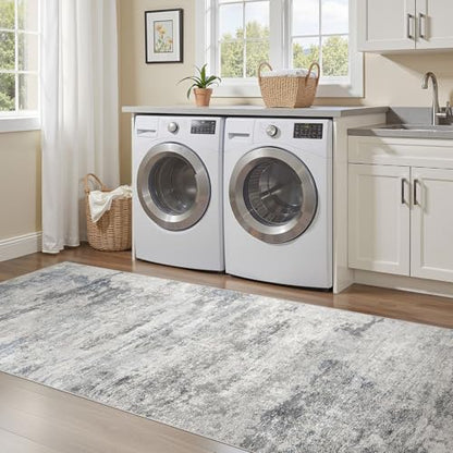 DMOYEST 3x12 Washable Runner Rug for Hallway Abstract Soft Carpet Runner - color: Grey Blue, size: 3' x 12' (Runner)