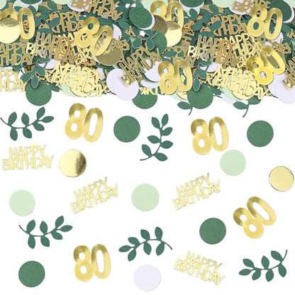 Sage Green 80th Happy Birthday Confetti, 80th Birthday Table Decorations Scatter Green Gold Foil Cake Confetti Decorations for 80 Bday Women Men Party Decor 230 Pcs - style: 80