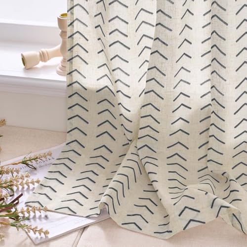 jinchan Black Boho Linen Kitchen Tier Curtains 24 Inch Rod Pocket 2 Panels - color: Arrow | Black on Linen, size: 26"W x 24"L (Pack of 2)