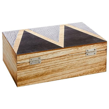 Juvale Wooden Box with Hinged Lid - Jewelry Storage for Rings & Trinkets - Decorative Storage Box for Coffee Table & Nightstand - 9.5 x 5.9 x 3.2 in, Pack of 1, Brown
