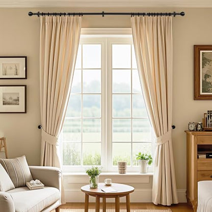 TOPROD Curtain Rods for Windows 32 to 76 Inch, 1 Inch Matte Black Heavy Duty Curtain Pole Adjustable Decorative Drapery Rods with Round Brackets