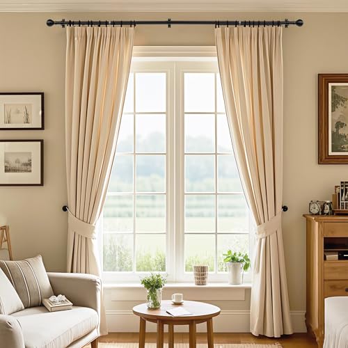 TOPROD Curtain Rods for Windows 32 to 76 Inch, 1 Inch Matte Black Heavy Duty Curtain Pole Adjustable Decorative Drapery Rods with Round Brackets
