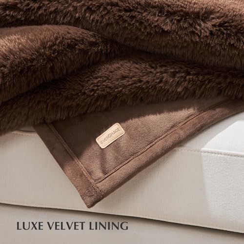 EverGrace Faux Chinchilla Fur Throw Blanket, 50"x60", Chestnut Mink - color: Chestnut Mink, size: 50"x60"