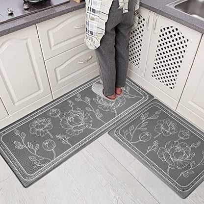 Kitchen Floor Mat Set of 2, Anti Fatigue Mat 17"x47"+17"x29" - color: Grey, size: 17"x47"+17"x29"