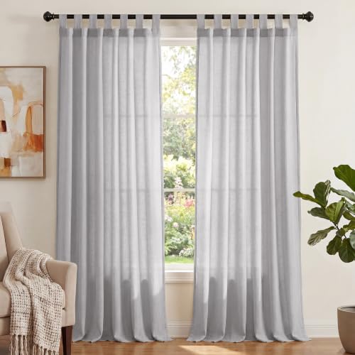 PrinceDeco Linen Semi Sheer Curtains for Living Room, 52x84 inch, Dove - color: Dove, size: 52"W x 84"L (Pack of 2)