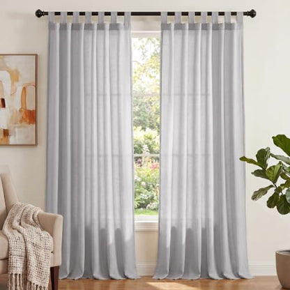 PrinceDeco Linen Semi Sheer Curtains for Living Room, 52x96 inch, Dove - color: Dove, size: 52"W x 96"L (Pack of 2)