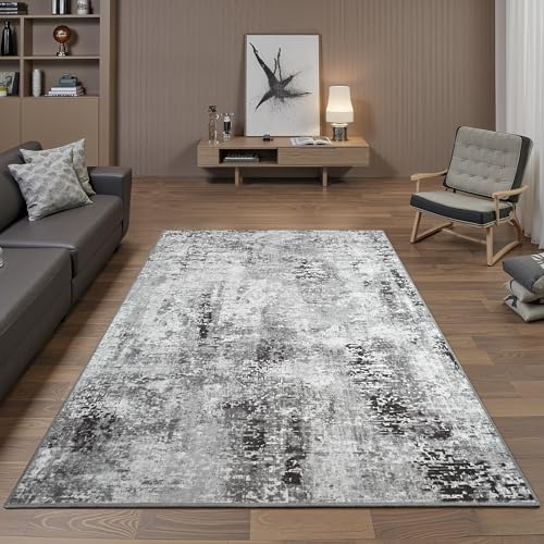 4x6 Dark Grey Washable Area Rug for Living Room Bedroom, Modern Abstract Non-Slip Rugs, Low Pile Soft Stain Resistant Carpet for Dining Room, Kitchen, Office, Dorm, Bedside Decor - color: Dark Grey, size: 4' x 6' (Rectangular)