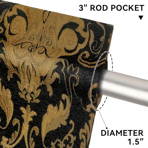 Loom and Mill Classic Chenille Damask Valances for Windows, Black, 54"x18" - color: Florence-black+copper Bronze