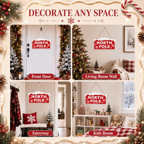 Marsui Christmas Wood Hanging Sign with Jute Rope, North Pole - style: North Pole