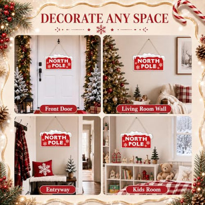 Marsui Christmas Wood Hanging Sign with Jute Rope, North Pole - style: North Pole