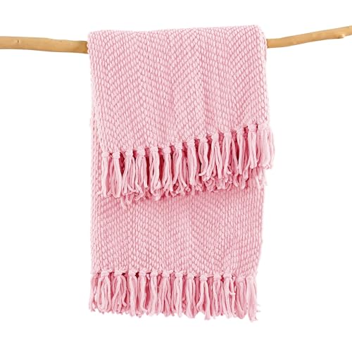 Home Soft Things Pink Throw Blanket Knitted Tweed Throw 50'' x 60'', Candy Pink, Super Soft Cozy Warm Comfortable Breathable Throw for Living Room Chair Couch Bed Sofa Bedroom Home Décor - color: Candy Pink, size: 50 in x 60 in