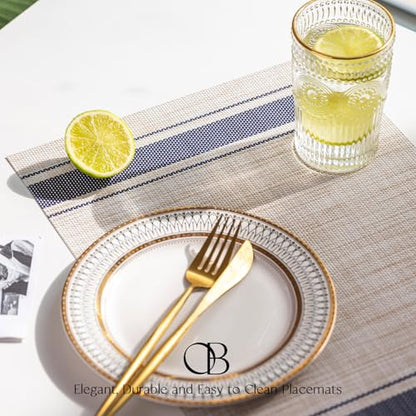 Placemats Set of 6 - Easy Clean Woven Vinyl Placemats for Dining Table, Indoor/Outdoor Place Mats, Washable PVC Table Mats（Blue Skyline） - color: B-blue Skyline