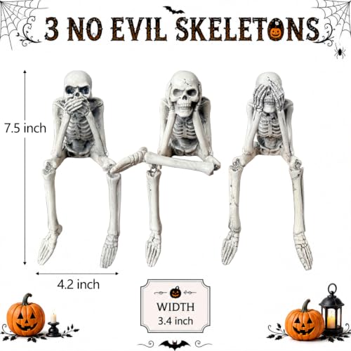 Halloween See Hear Speak No Evil Skeletons Statues,3PCS/7.5 INCH - color: No-evil