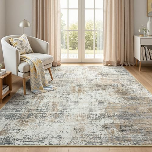 5x7 Area Rugs for Living Room Bedroom, Washable Non Slip Brown Rug - color: Brown, size: 5' x 7' (Rectangular)