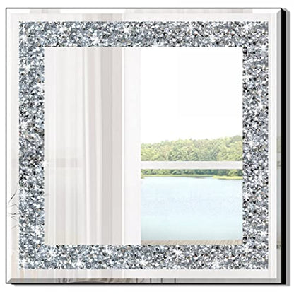 20" Square Crushed Diamond Silver Glass Mirror for Wall Decor - size: 20"L x 20"W