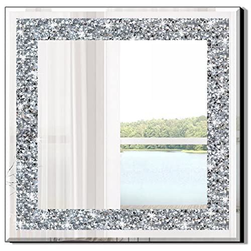 20" Square Crushed Diamond Silver Glass Mirror for Wall Decor - size: 20"L x 20"W