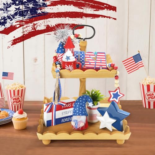 4th of July Decorations for Home Office Indoor 8 Pcs Tiered Tray Decor - color: 4th of July