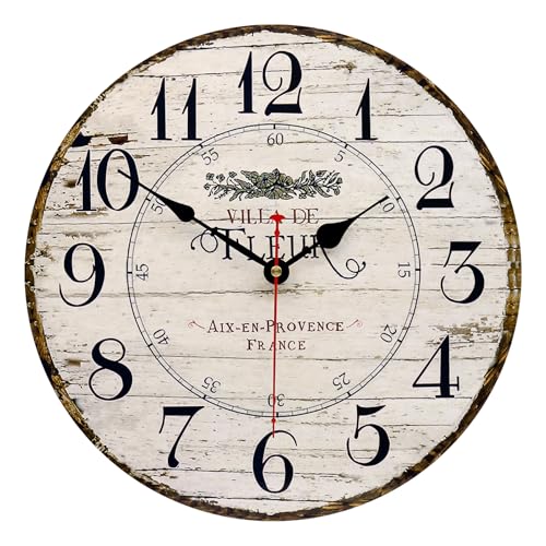 8in French Country Wooden Wall Clock Silent Large Farmhouse Home Decor - color: French Country, size: 8 inch