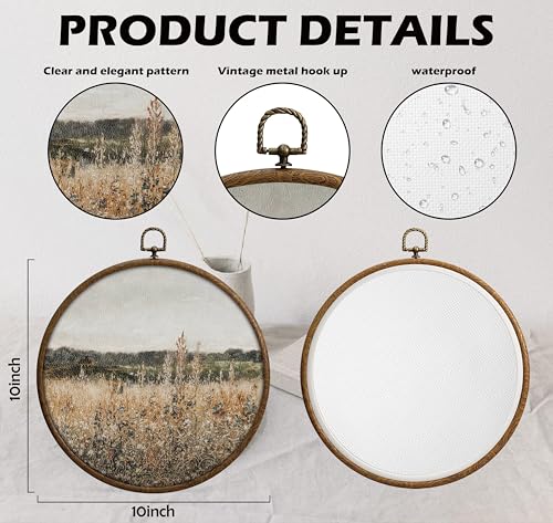 Round Wall Decoration, Vintage Floral Field Landscape Wall Art, Printed Canvas Wall Hanging for Bedroom Kitchen Home Office, Living Room Wall Art, Dorm Decor, Circular Wall Hanging with Hooks,21 - color: Vintage20