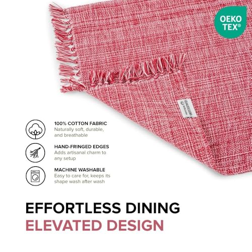 Cotton Placemats Set of 6-13x19 Inch, Woven Chambray Place Mats, Durable & Elegant for Dining Table, Wedding, Restaurant, Machine Washable, Oeko-TEX Certified -Winery/Red - color: Winery Red - Chambrey