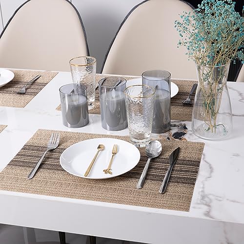 Winknowl Placemats Set of 8, Washable Vinyl Woven Placemats, Heat Resistant & Wipeable Table Mats for Kitchen Dining Table (Brown) - color: Black and Brown, size: Set of 8