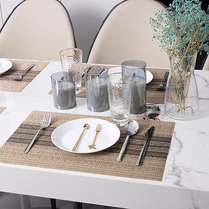 Winknowl Placemats Set of 8, Washable Vinyl Woven Placemats, Heat Resistant & Wipeable Table Mats for Kitchen Dining Table (Brown) - color: Black and Brown, size: Set of 8
