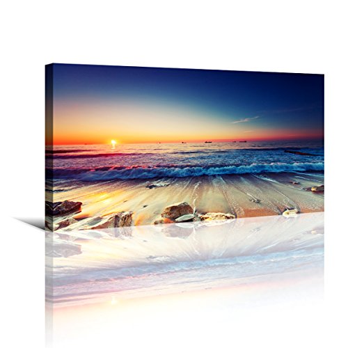 Beach Wall Art Sea Ocean Landscape Picture Print Canvas Wall Art Modern Giclee Artwork Home Decor Stretched and Framed Ready to Hang,2cm Thick Frame, Waterproof Artwork - color: Blue beach, size: 40"L x 20"W