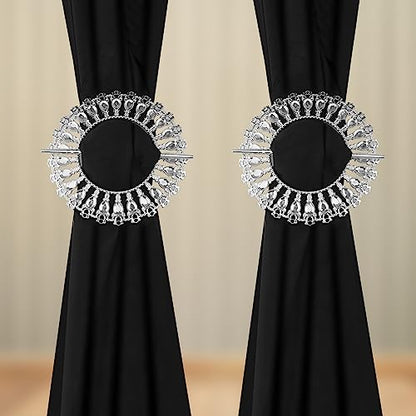 2 Pack Shiny Silver Curtain Tiebacks Round Holdbacks, 26 Crystals - style: 26 Crystals Silver