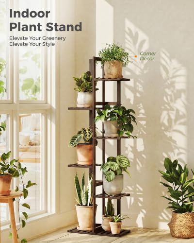 Bamworld Bamboo Plant Stand Indoor 6 Tiered Plant Shelf, Walnut 48 Inch - color: Walnut