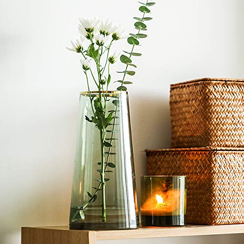 Green Glass Flower Vase with Gold Mouth for Centerpieces Home Wedding Decoration (1, Small) - size: Small