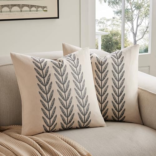 Farmhouse Leaves Throw Pillow Covers Set of 2, 18x18in Black - color: Black, size: 18" x 18" (Pack of 2)