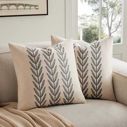 Farmhouse Leaves Throw Pillow Covers Set of 2, 20x20in Black - color: Black, size: 20" x 20" (Pack of 2)